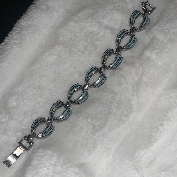 Jewelry - Silver tone and light blue enamel bracelet VINTAGE